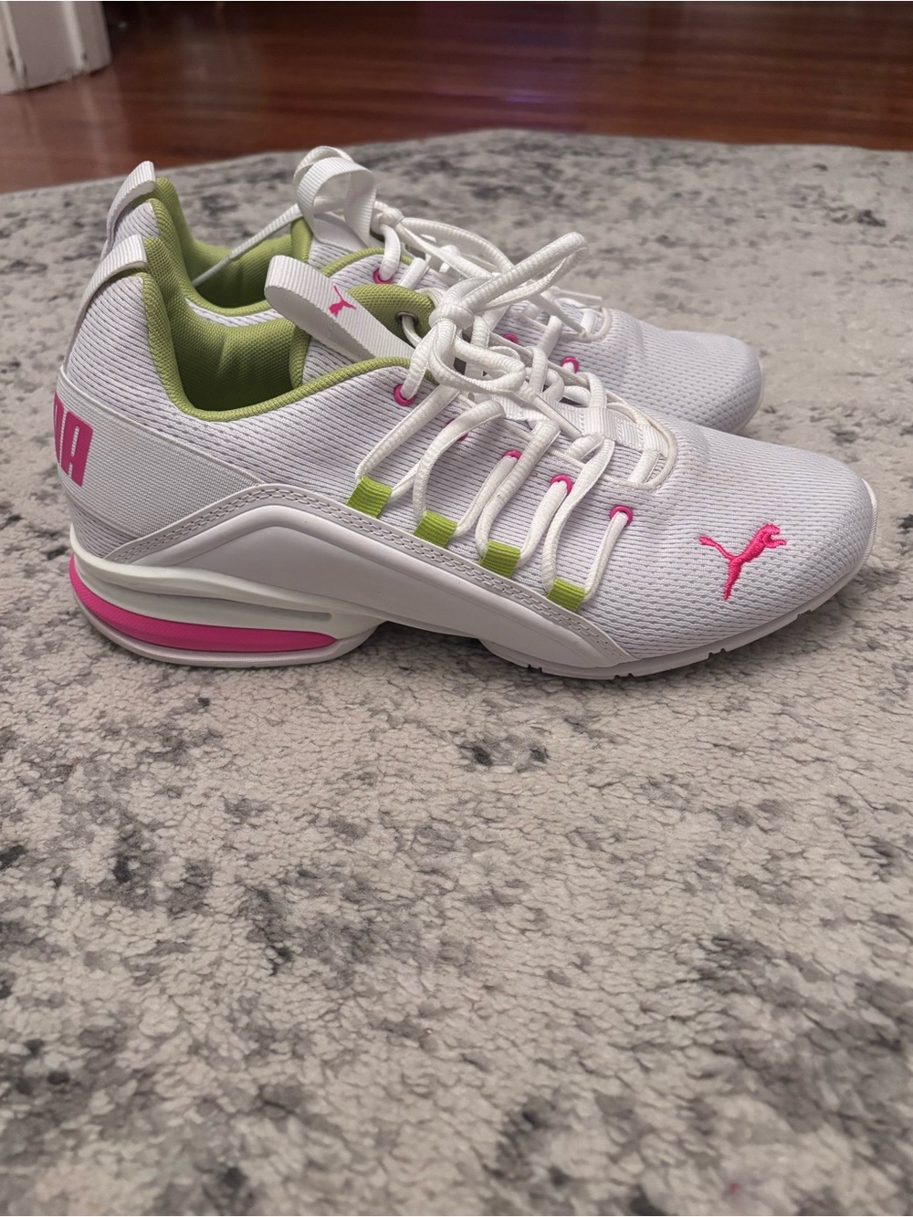 Puma White Sneakers with Pink & Lime Accents